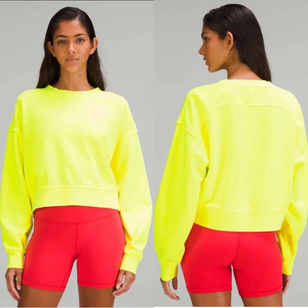 Lululemon Perfectly Oversized Cropped Crew Neon Garment Dye Highlight Yellow 4 - Picture 1 of 15
